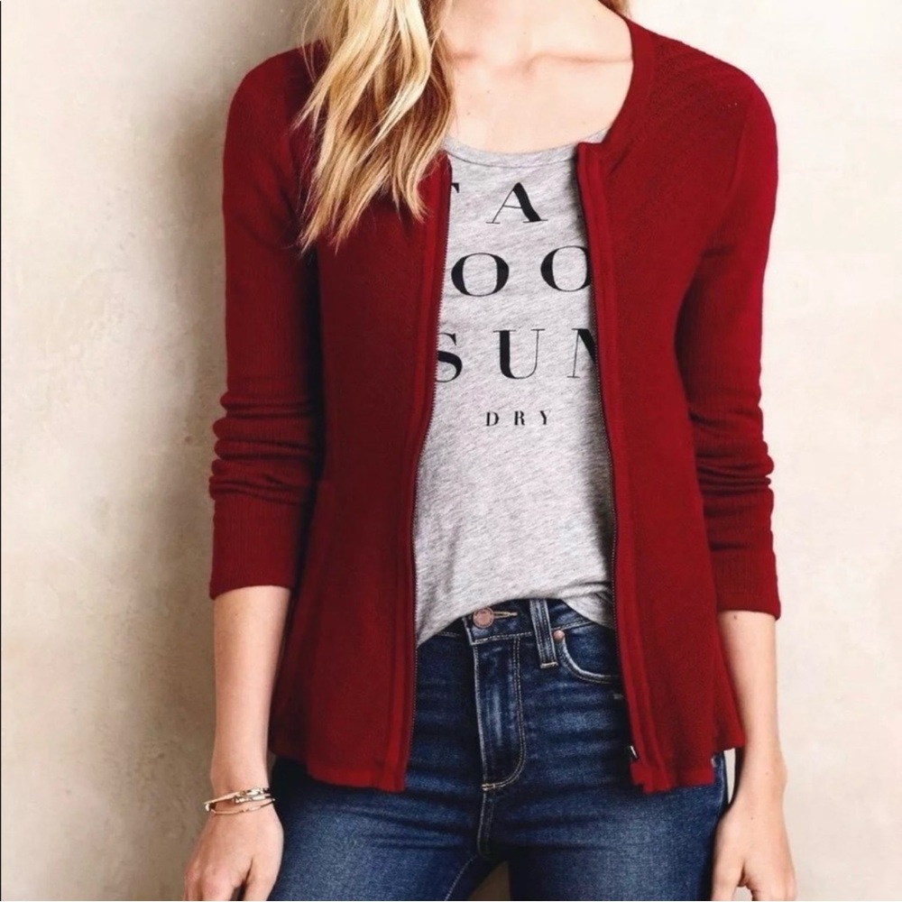 Anthropologie Angel of the North Deep Red Cardigan Sweater Princess Cut 4 6 S